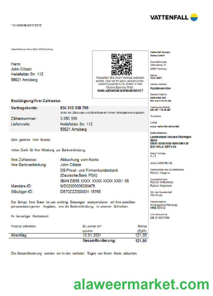 Germany VATTENFALL utility bill